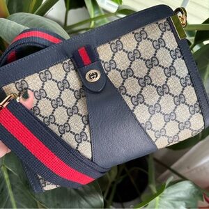 Authentic: Vintage Web Sherry Line Gucci GG clutch converted to crossbody bag